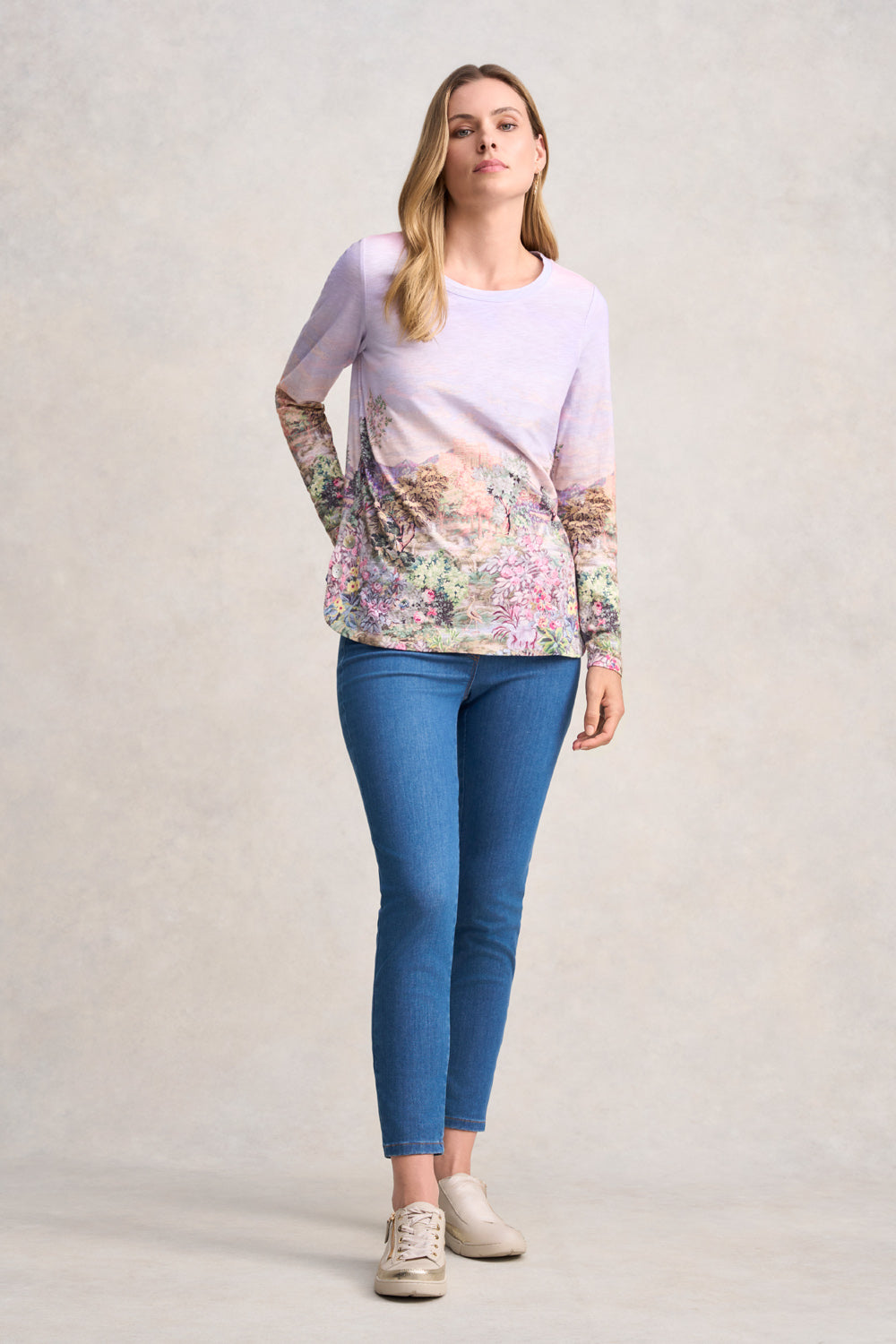Long Sleeve Organic Cotton T-Shirt - Scenic Sunset Print