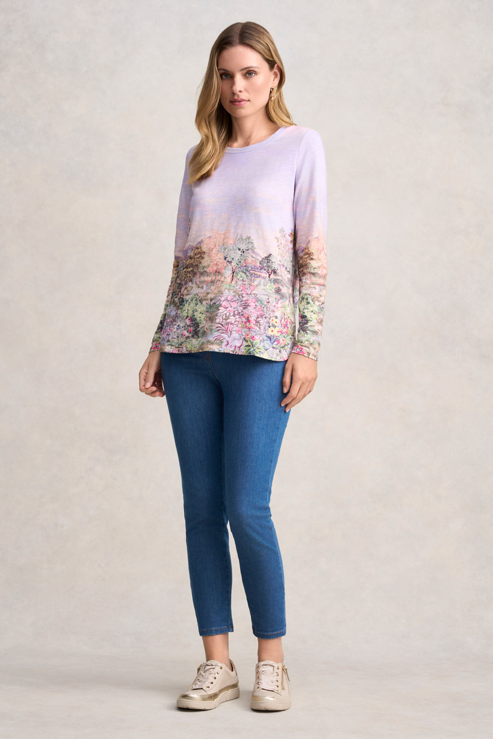 Long Sleeve Organic Cotton T-Shirt - Scenic Sunset Print