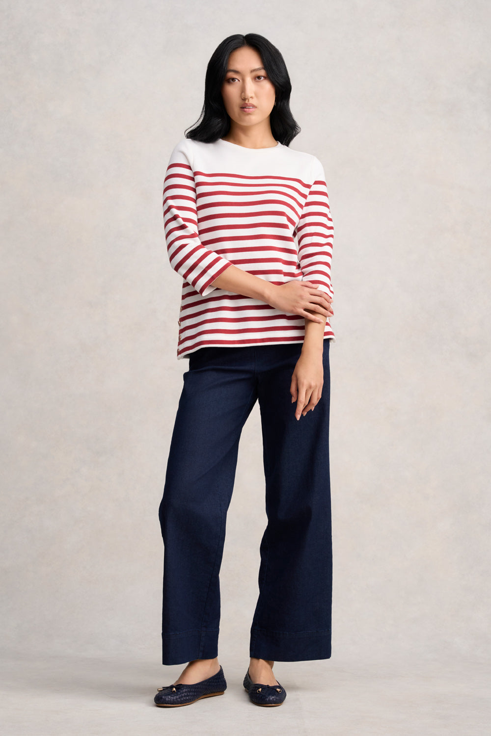 Button Detail Top - Red & Cream Stripe