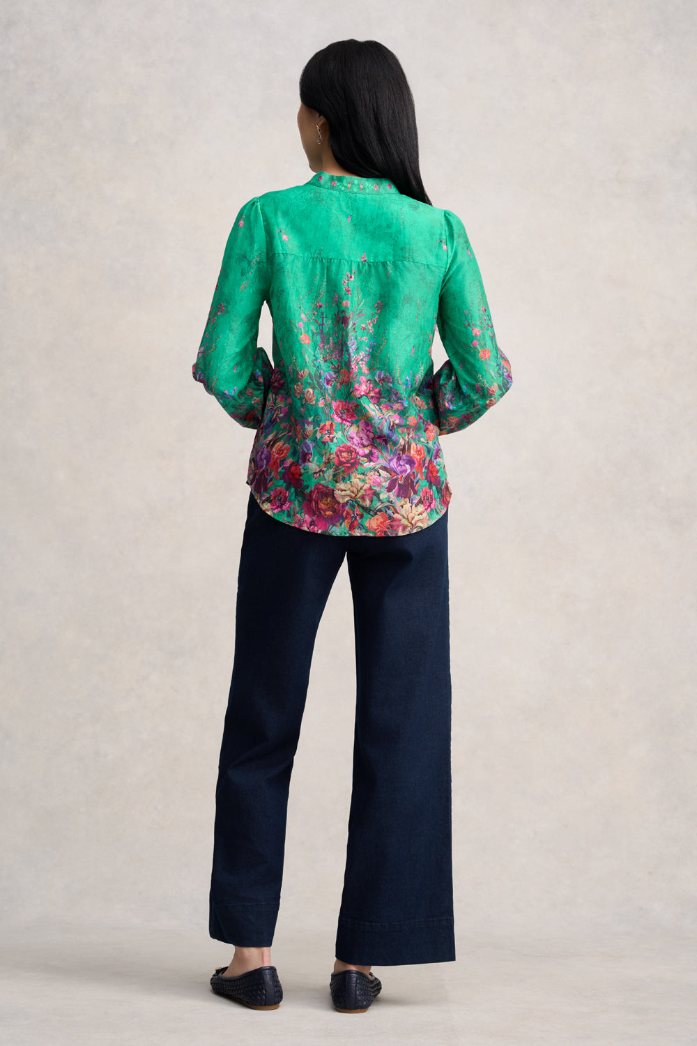 Cotton Silk Blouse - Jade Botanical Print