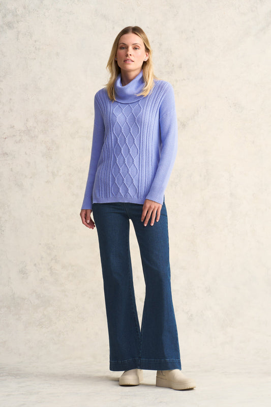 Roll Neck Cable Knit - Soft Lilac