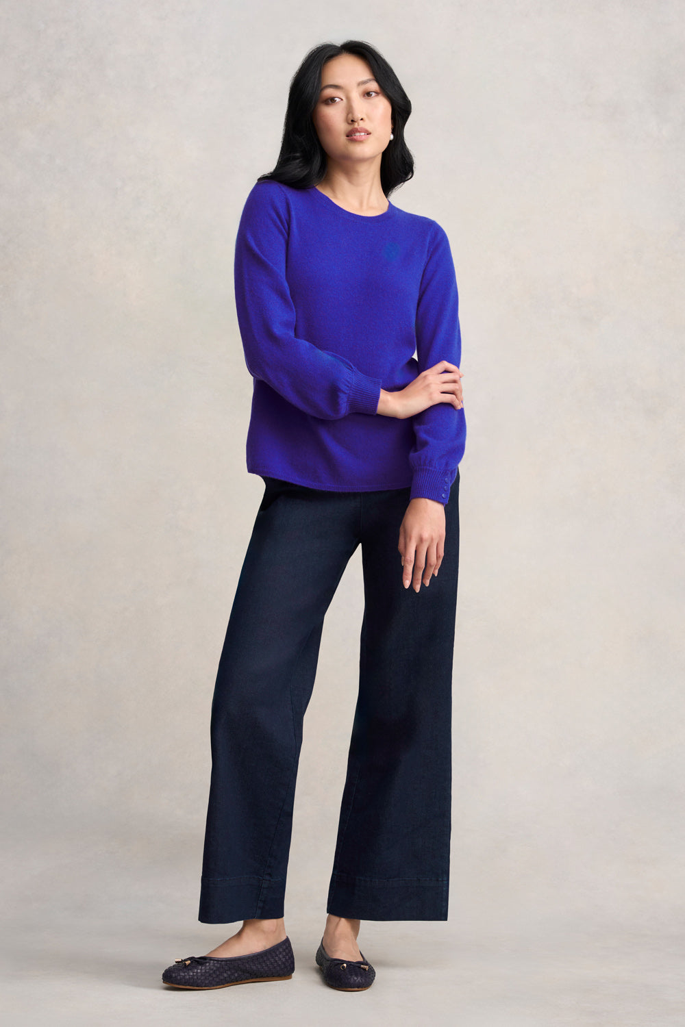 Cashmere Blouson Sleeve Jumper - Purple Marle