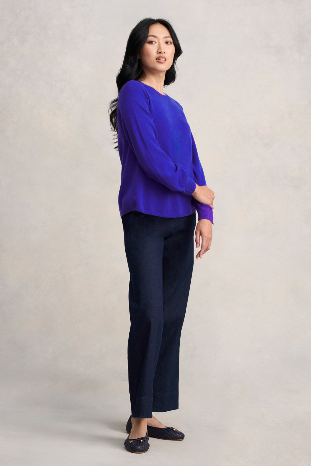 Cashmere Blouson Sleeve Jumper - Purple Marle