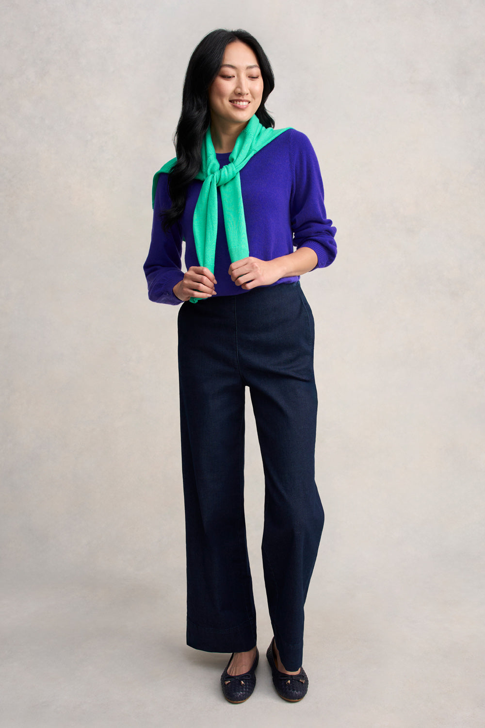 Cashmere Blouson Sleeve Jumper - Purple Marle