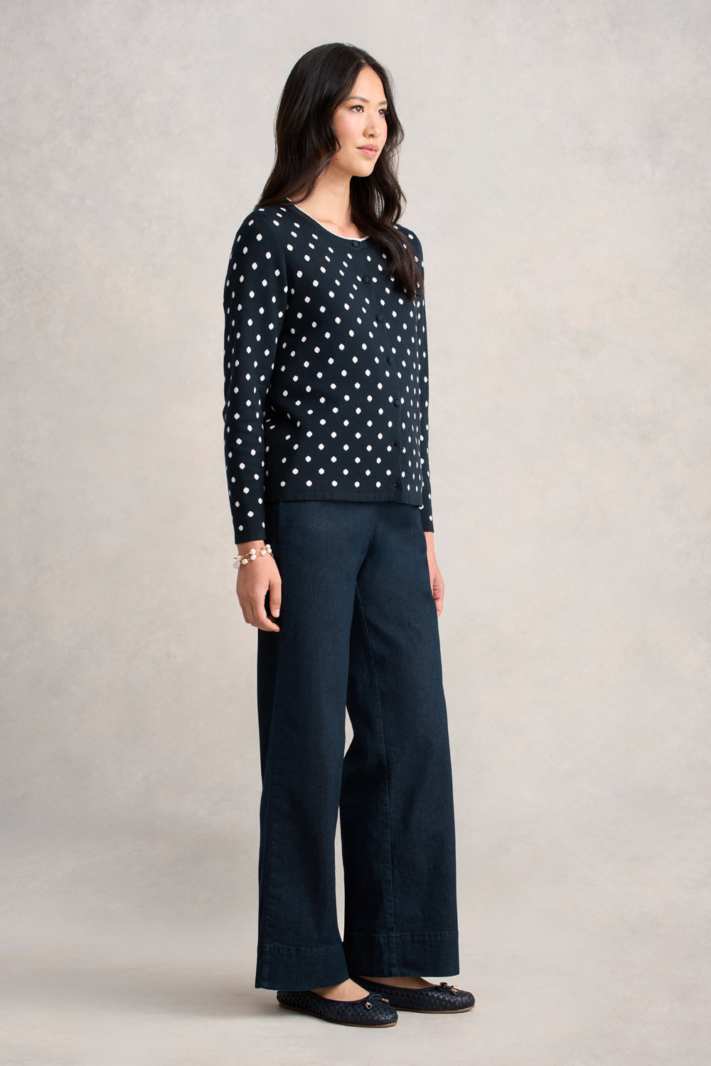 Jacquard Cotton Cardigan - Deep Navy Spot