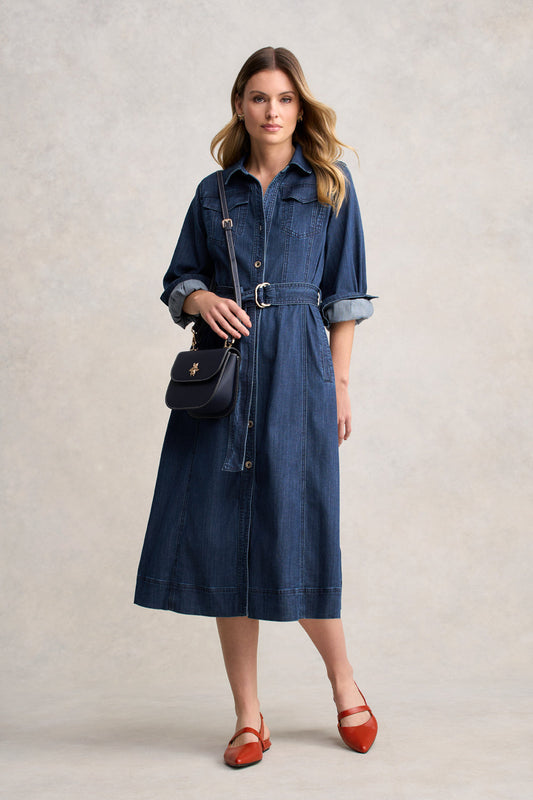 Denim Trench Dress - Mid Denim Wash