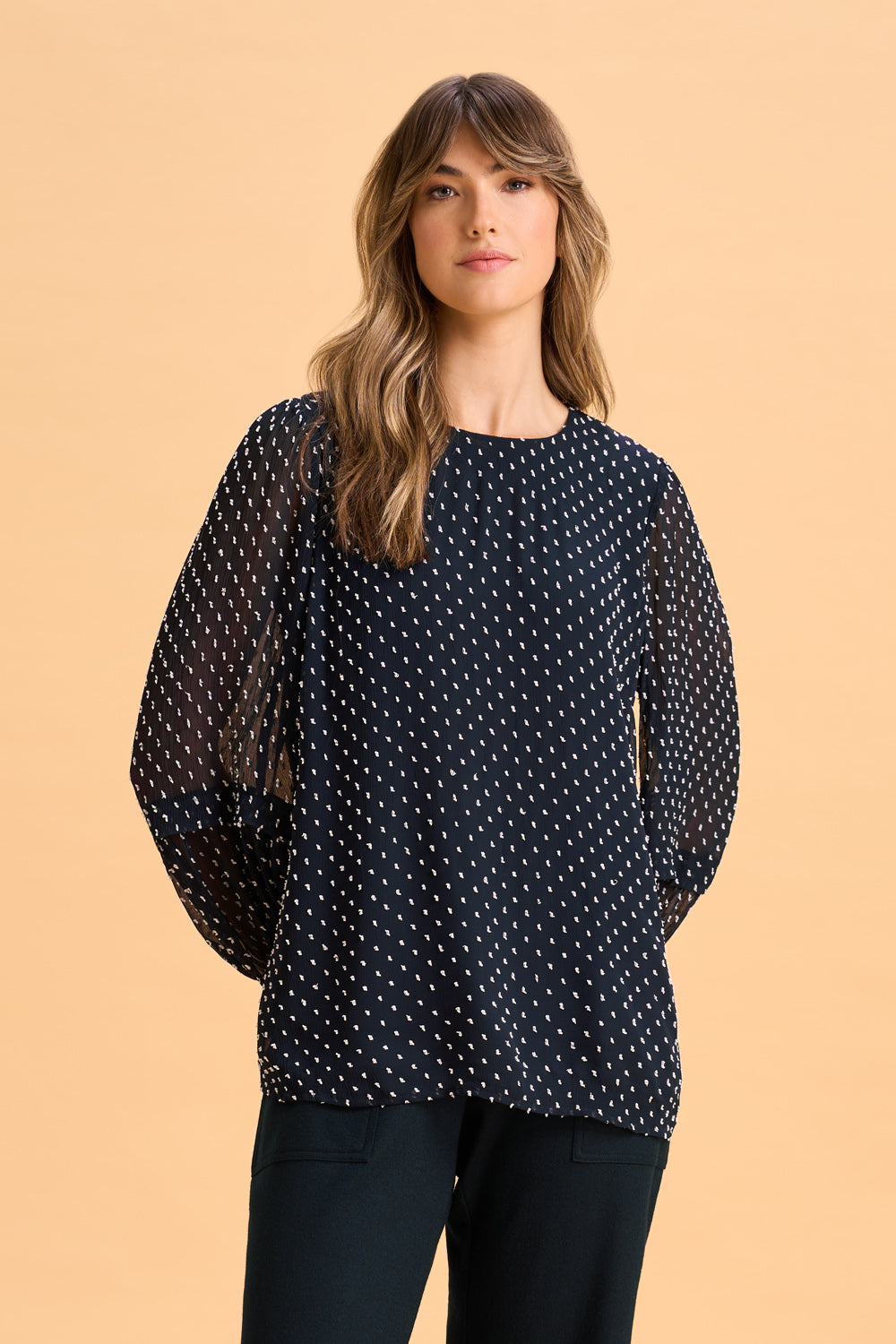 Crinkle Spot Blouse - White Spot Ink