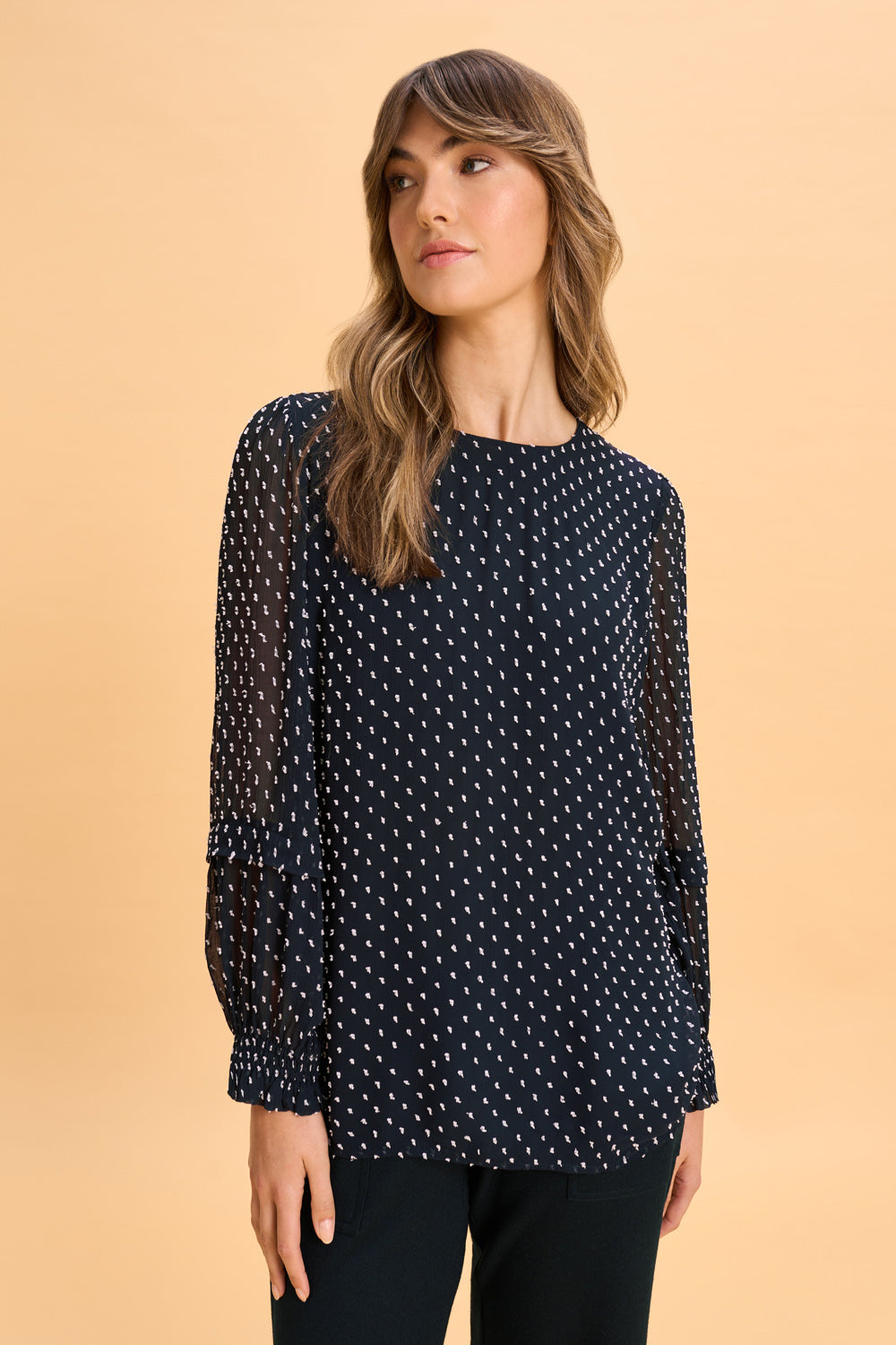 Crinkle Spot Blouse - White Spot Ink