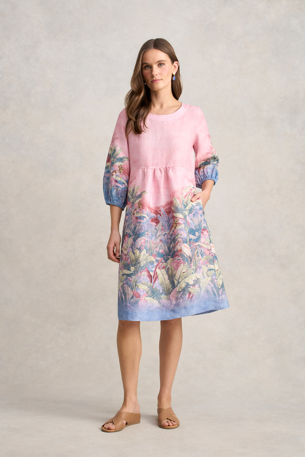 Printed Linen Dress – Sunset Palms Print