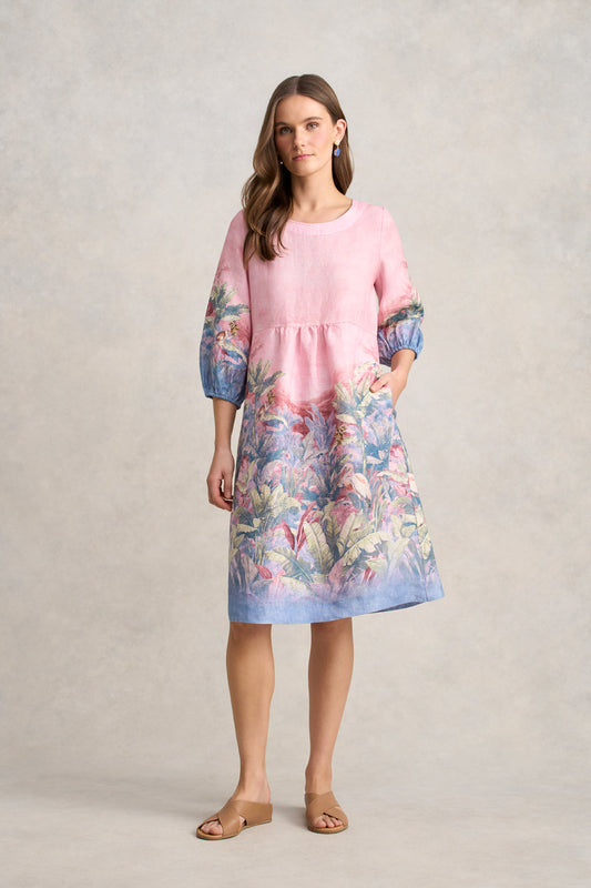 Printed Linen Dress – Sunset Palms Print