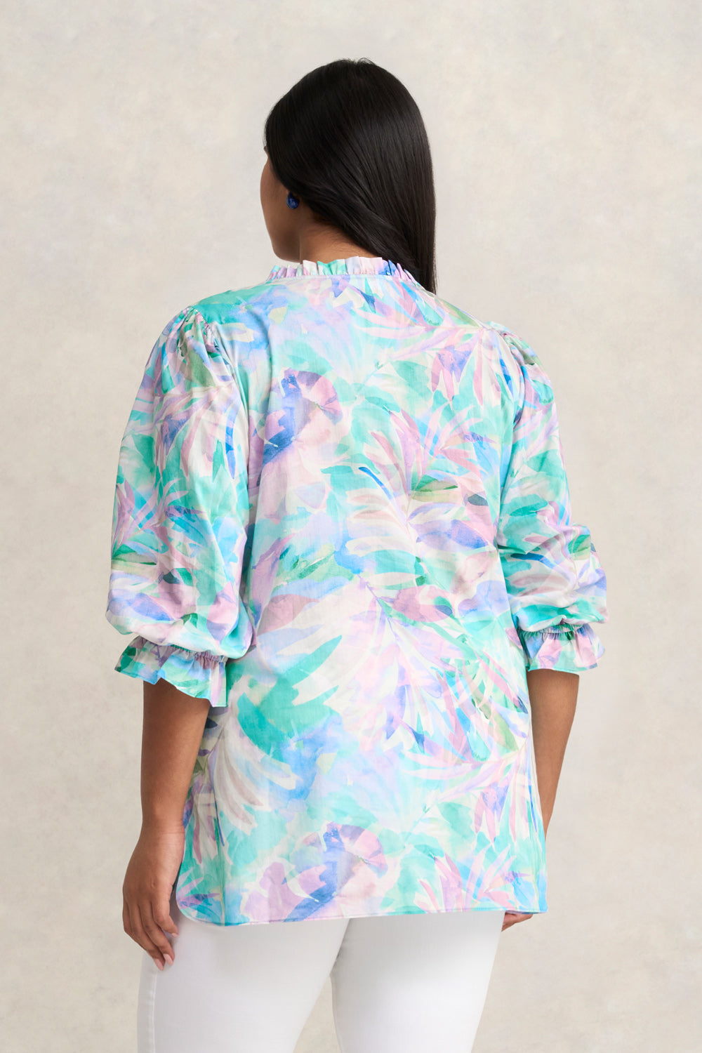 Embellished Cotton Kaftan - Watercolour Palm