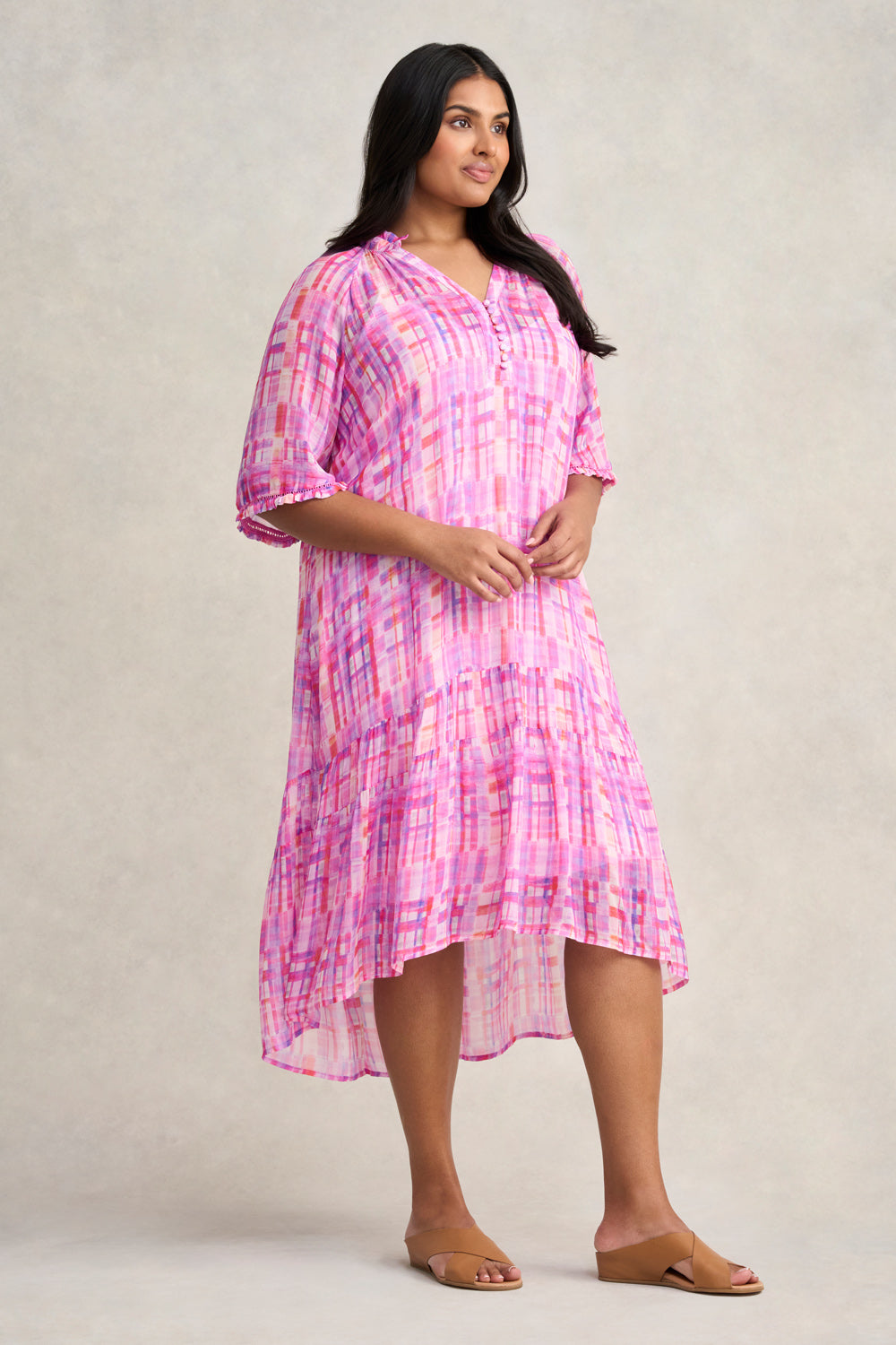 Georgette Ruffle Dress - Abstract Check