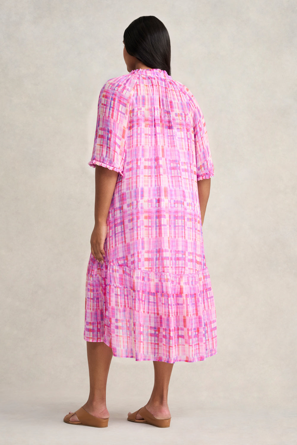 Georgette Ruffle Dress - Abstract Check