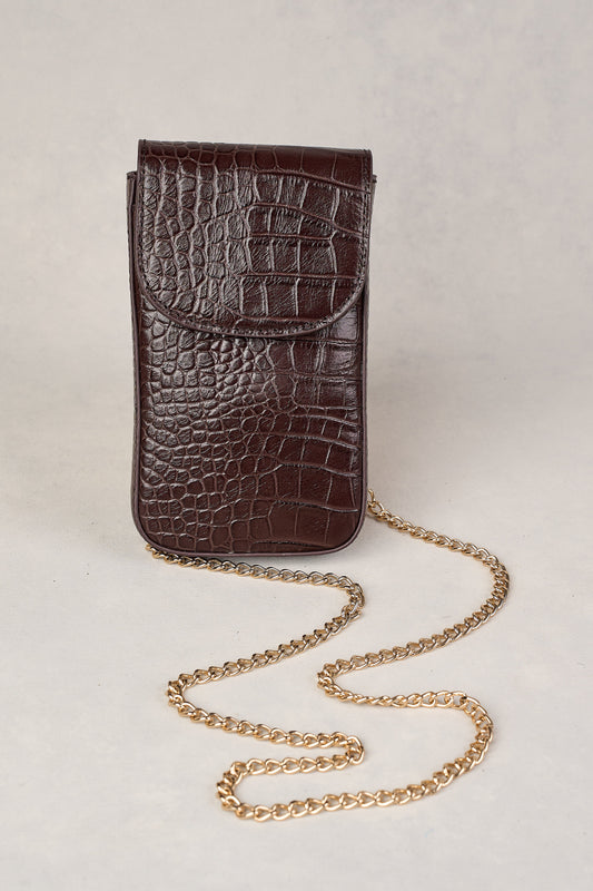 Charlotte Croc Phone Bag - Chocolate