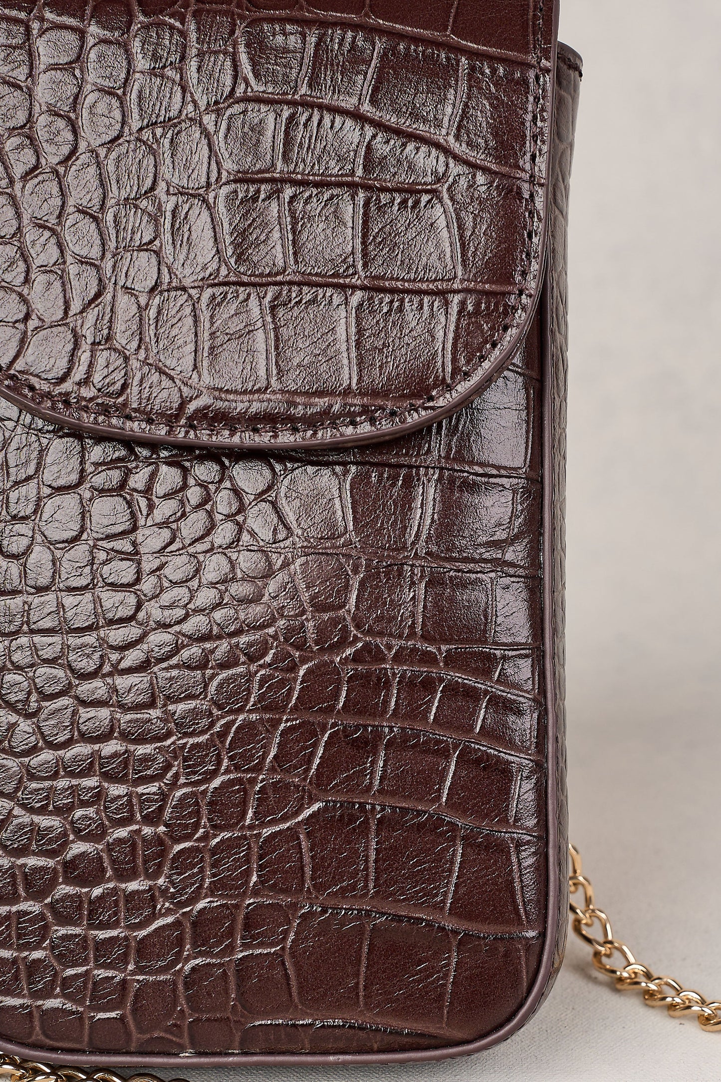 Charlotte Croc Phone Bag - Chocolate