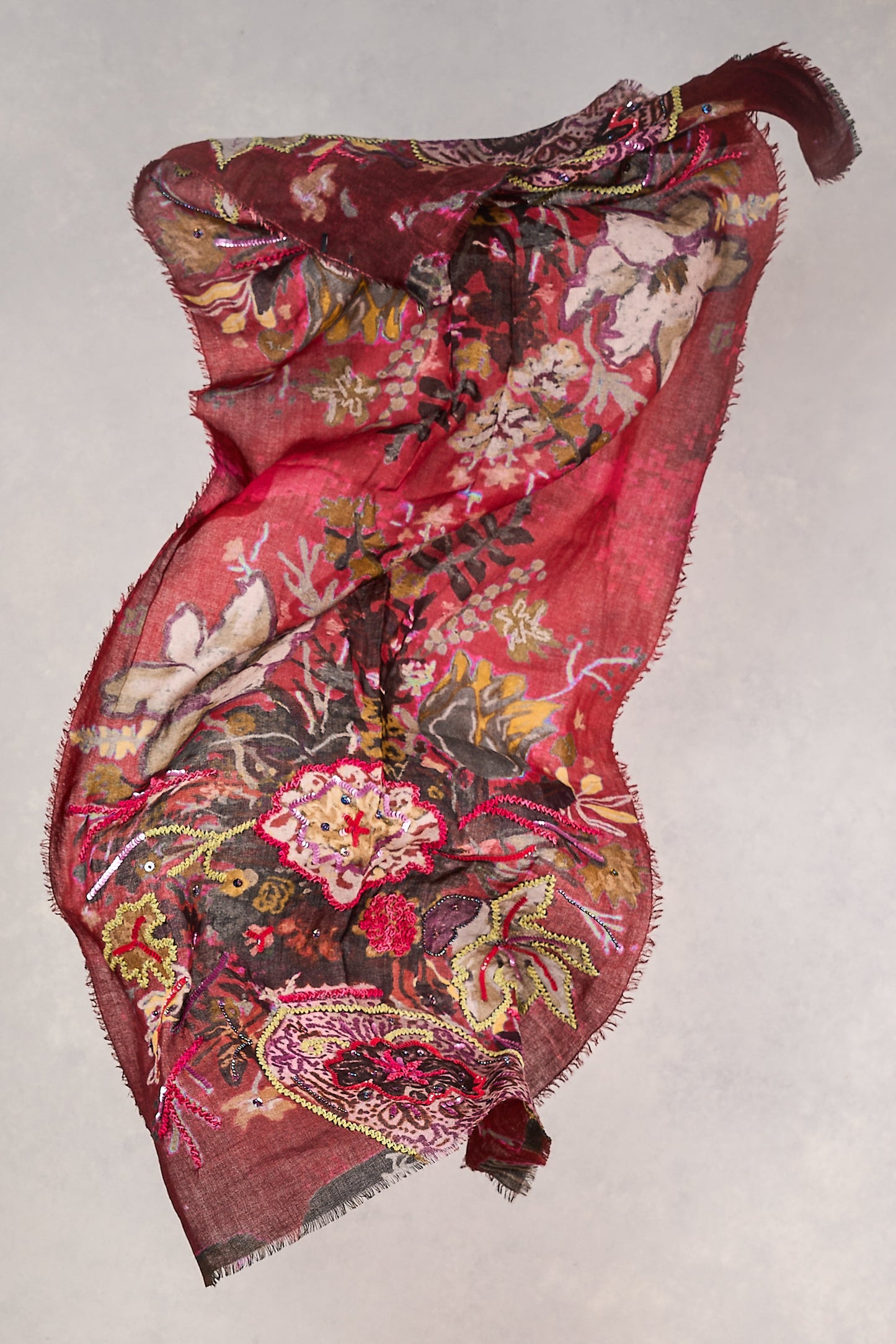 Merlot Embellished Wool Scarf