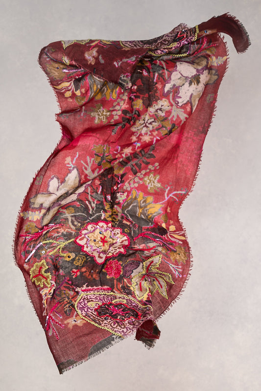 Merlot Embellished Wool Scarf
