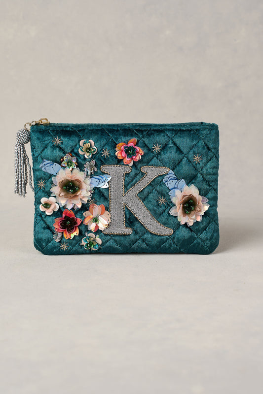 K Monogram Cosmetic Bag - Emerald