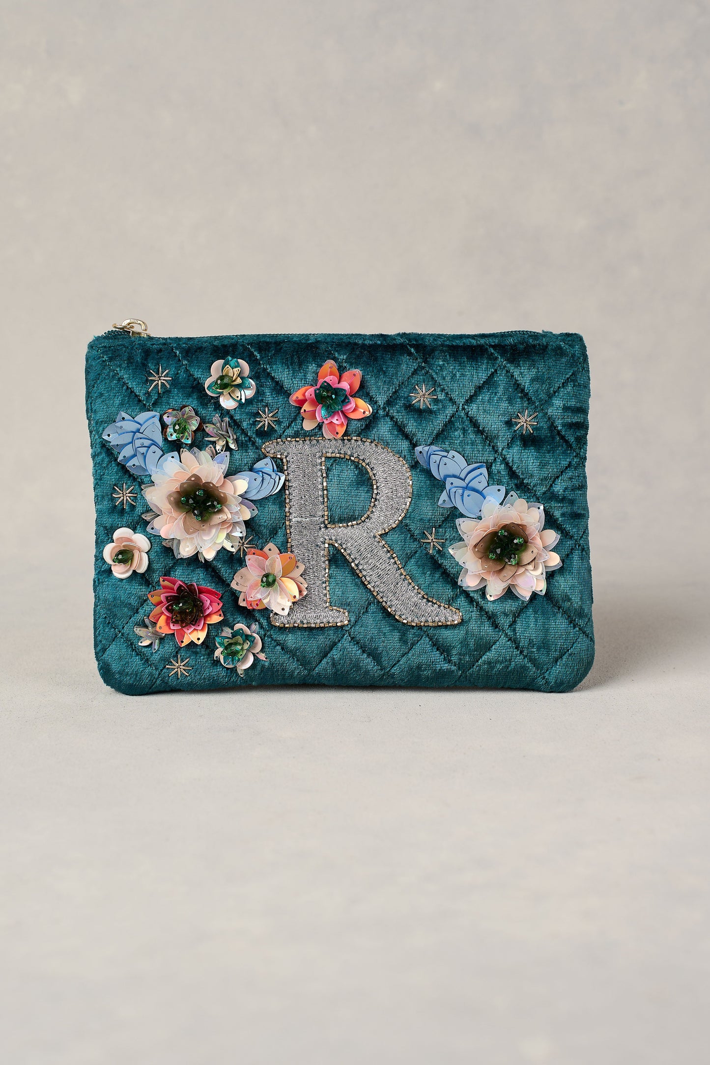 R Monogram Cosmetic Bag - Emerald