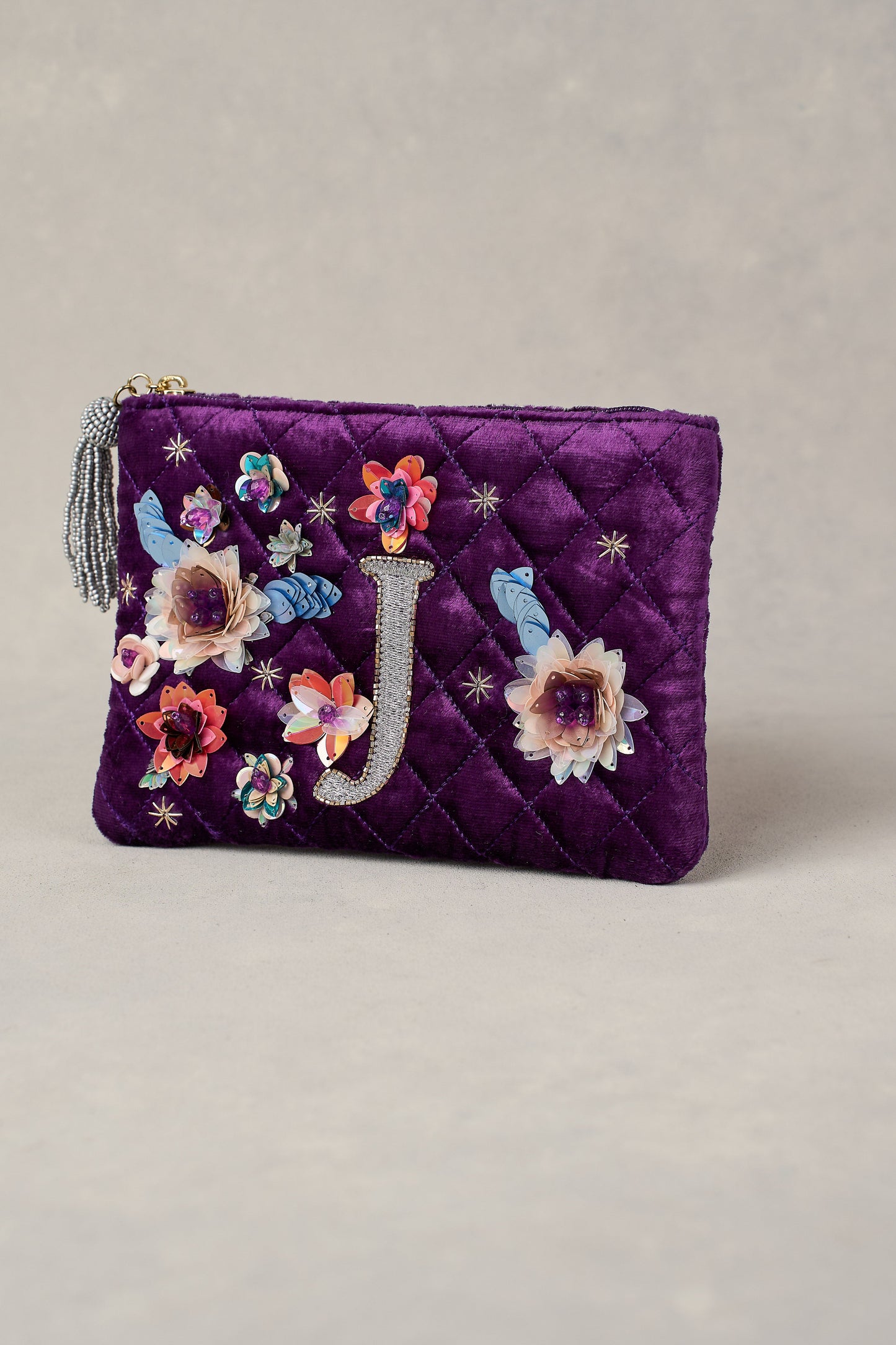 J Monogram Cosmetic Bag - Purple