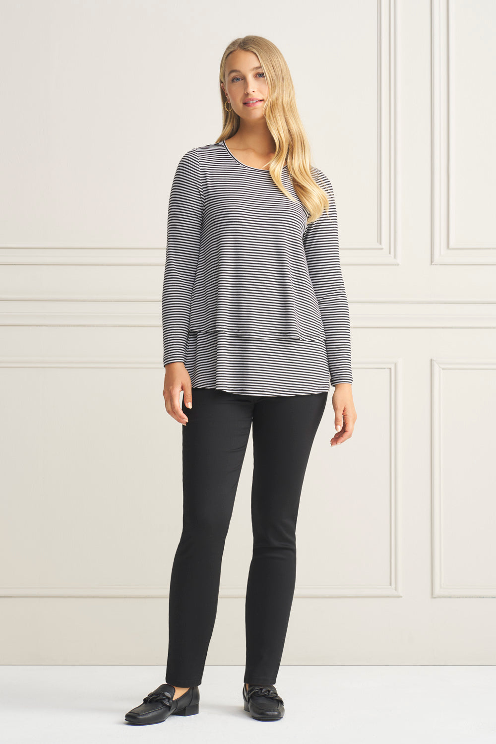Long Sleeve Layered Tee - Black & Grey Stripe