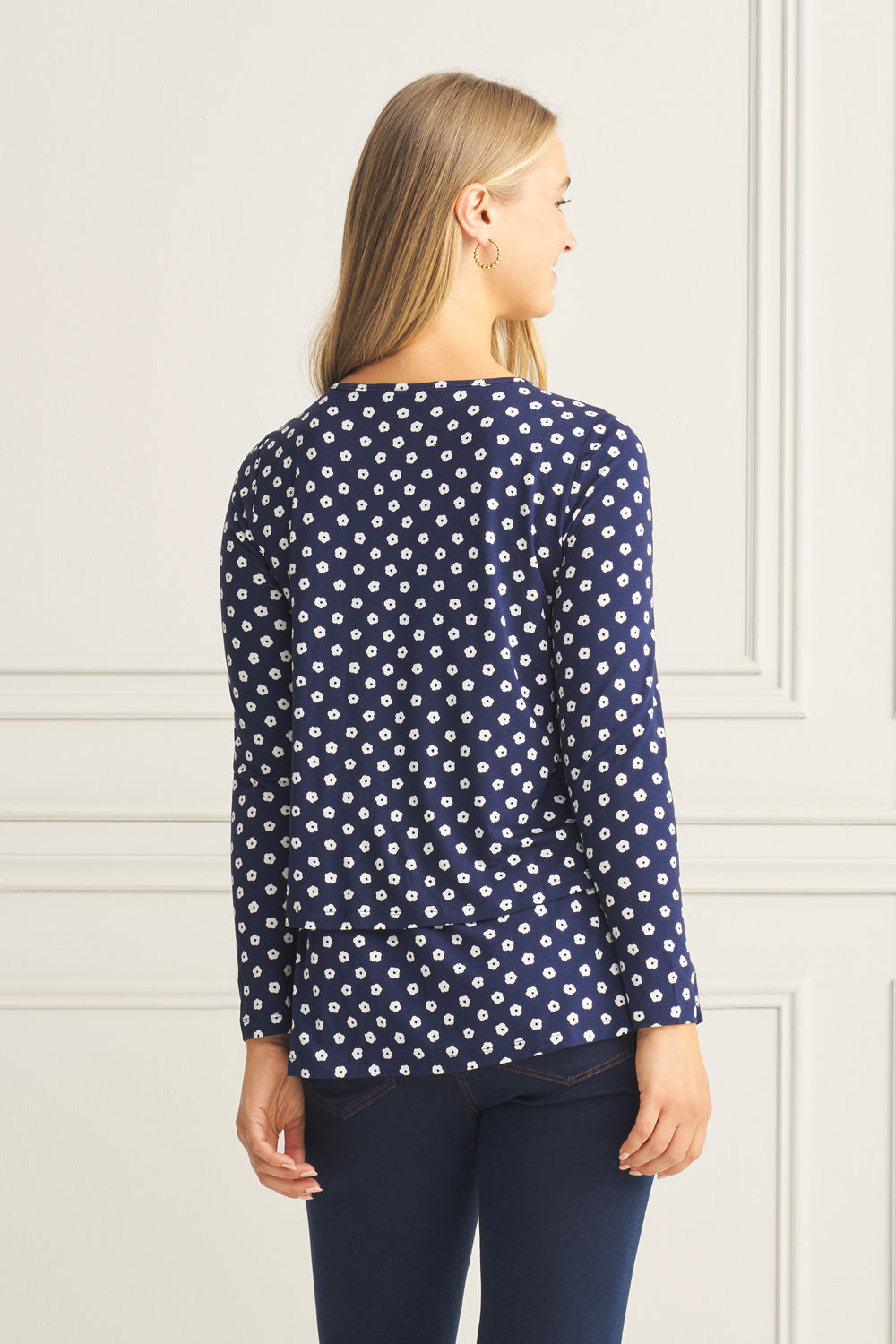 Long Sleeve Layered Tee - Floral Polka Dot