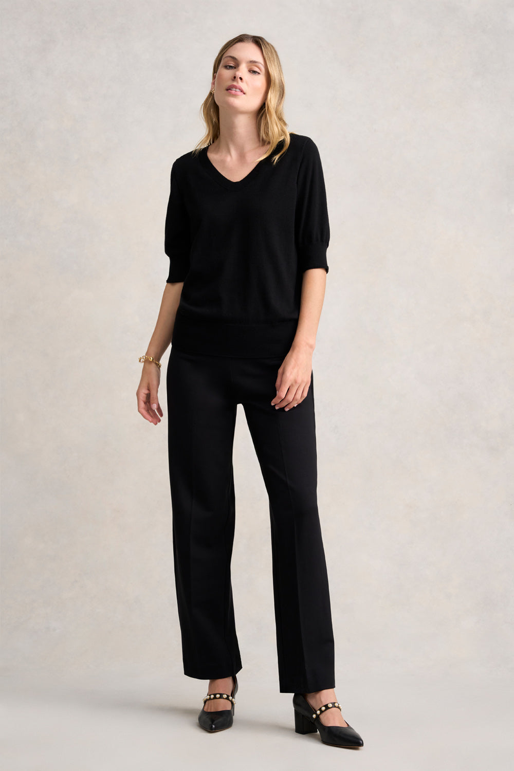 Half Sleeve Wool Knit - Black