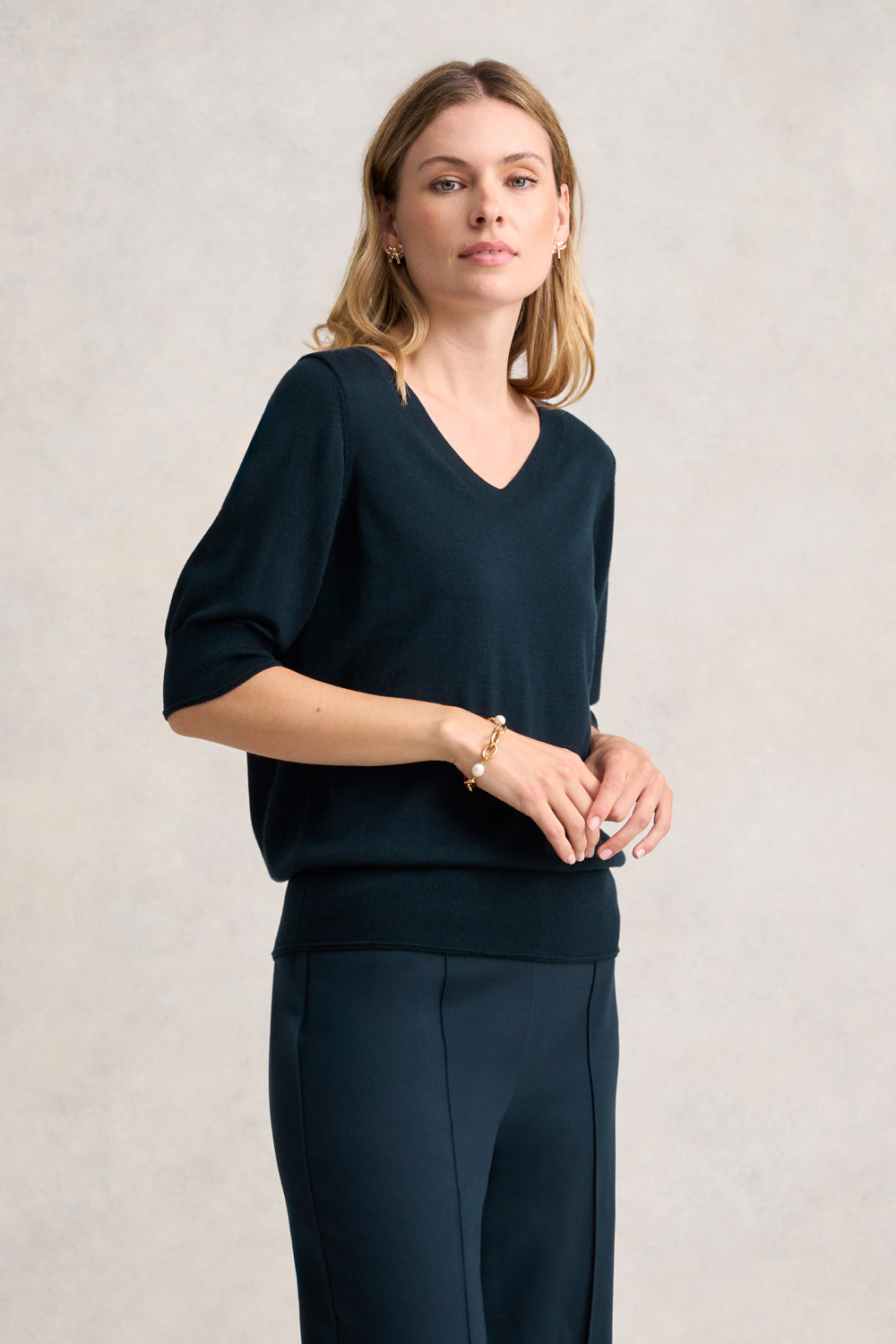 Half Sleeve Wool Knit - Ink